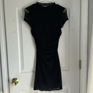 Mesh scrunched black dress